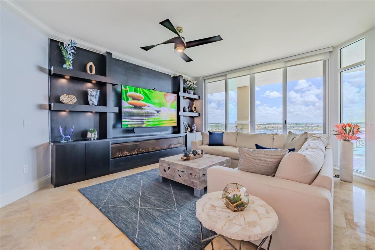 Living Room with Custom Lighted Built-in