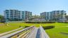 Walkway from beach to back of building