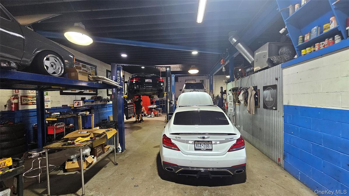 Garage with concrete block wall