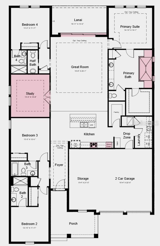 Floor Plan - Additional Highlights Include: Tray ceiling package, whole house 8' interior doors, study in place of flex, deluxe primary bathroom, outd