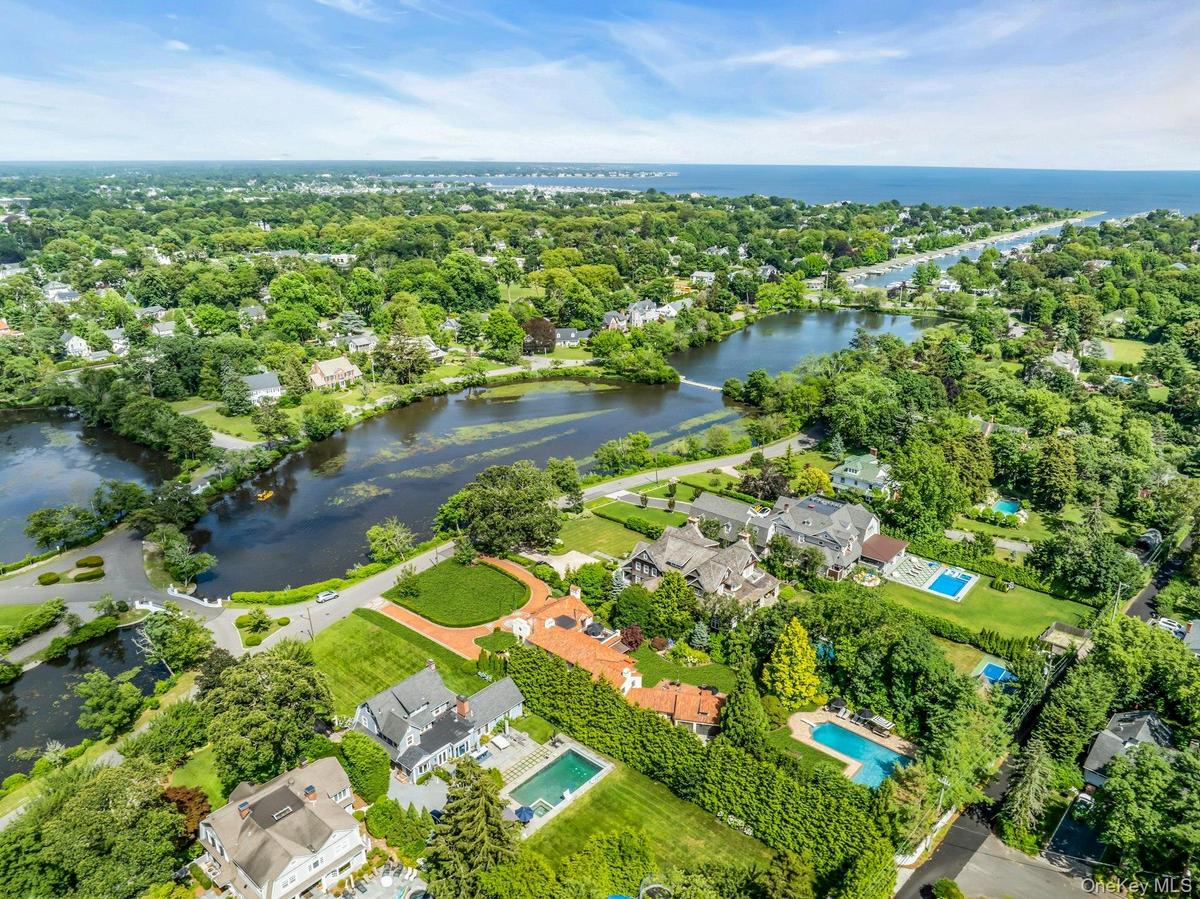 Aerial east view of property's location with view of The Cascade Lakes and the Great South Bay