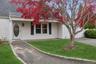View of front of property featuring roof with shingles, a front yard, and driveway
