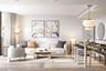 W1 Place London 2 bedroom open plan living room floor to ceiling bay windows oak floors KNX smart home