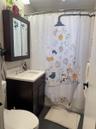 Bathroom featuring vanity and a shower with curtain
