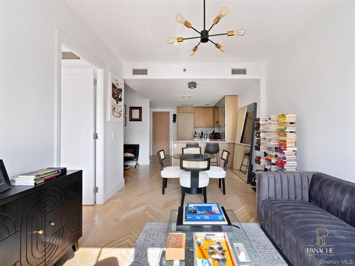 Living area with a chandelier