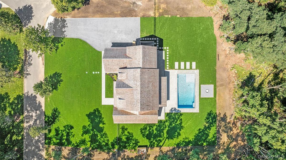 View from above of property with a pool