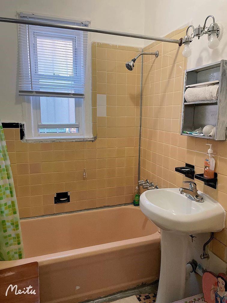 Bathroom featuring decorative backsplash, tile walls, and shower / bathtub combination with curtain