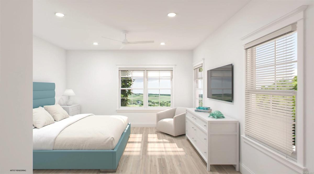 Bedroom featuring light wood-style floors, baseboards, a ceiling fan, and recessed lighting