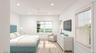 Bedroom featuring light wood-style floors, baseboards, a ceiling fan, and recessed lighting