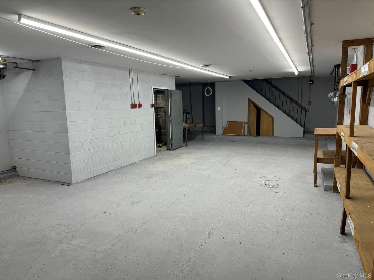 Basement featuring concrete block wall