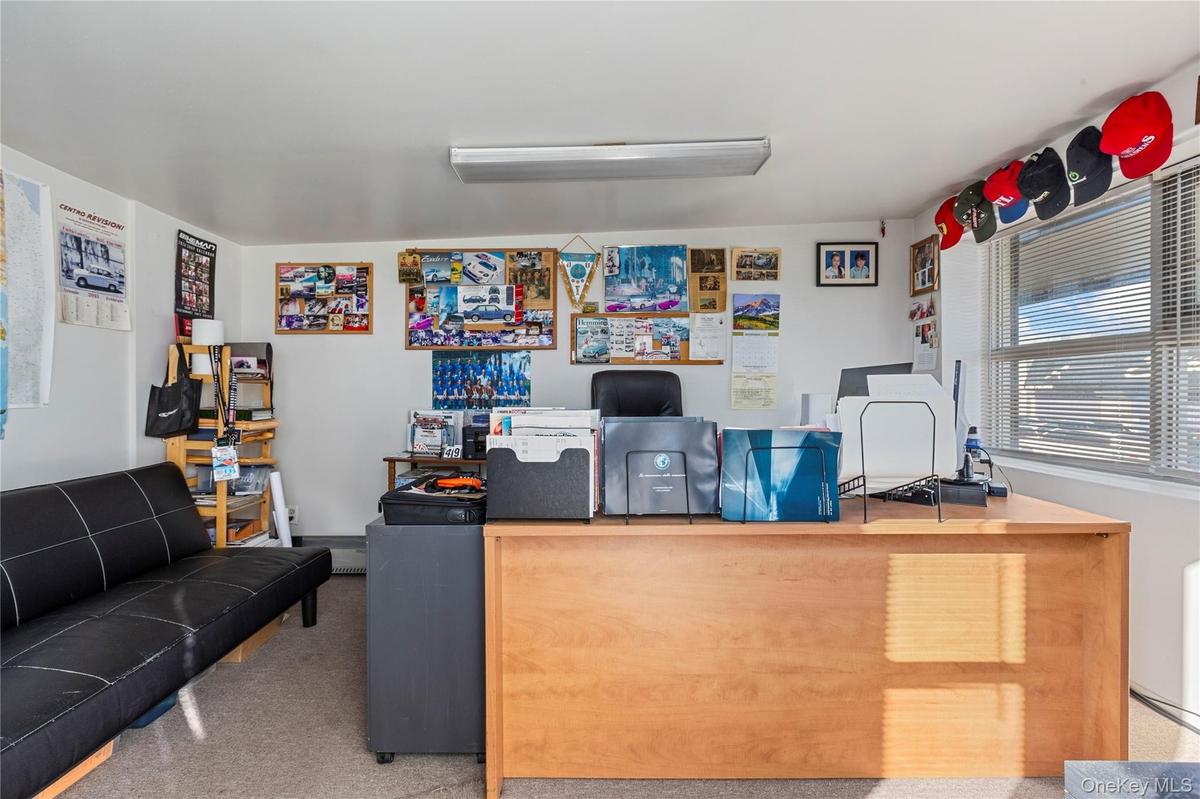 View of carpeted home office
