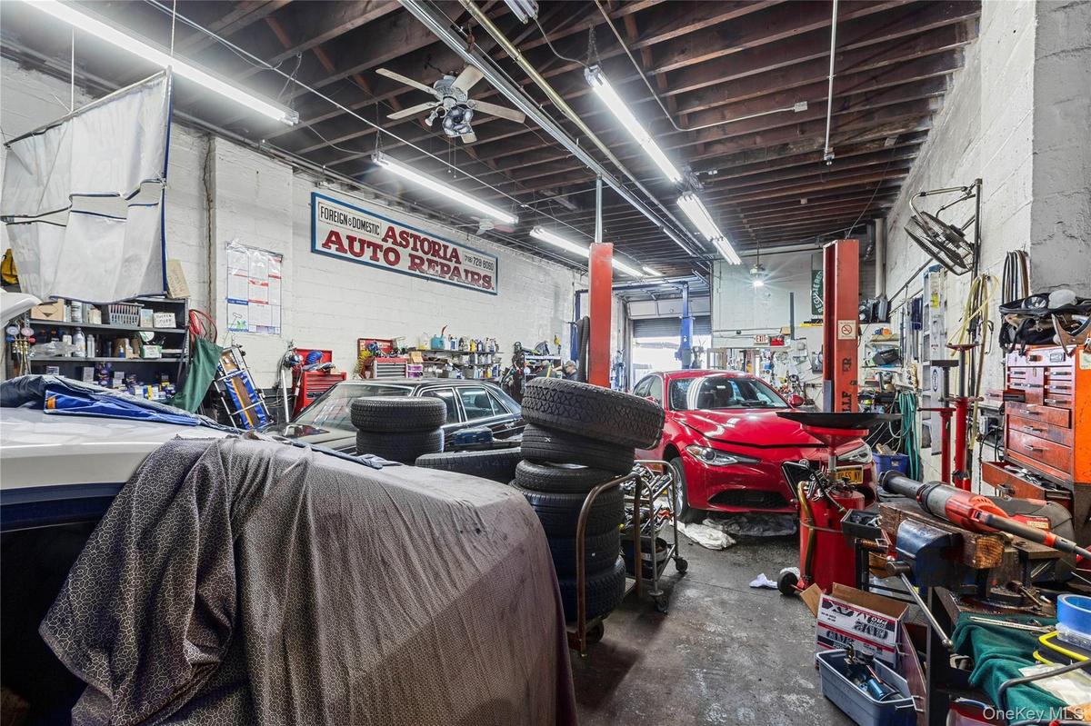 Garage with a workshop area