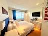 Bedroom with light wood finished floors and recessed lighting