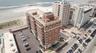 Drone / aerial view with a water view, a beach view, and a city view