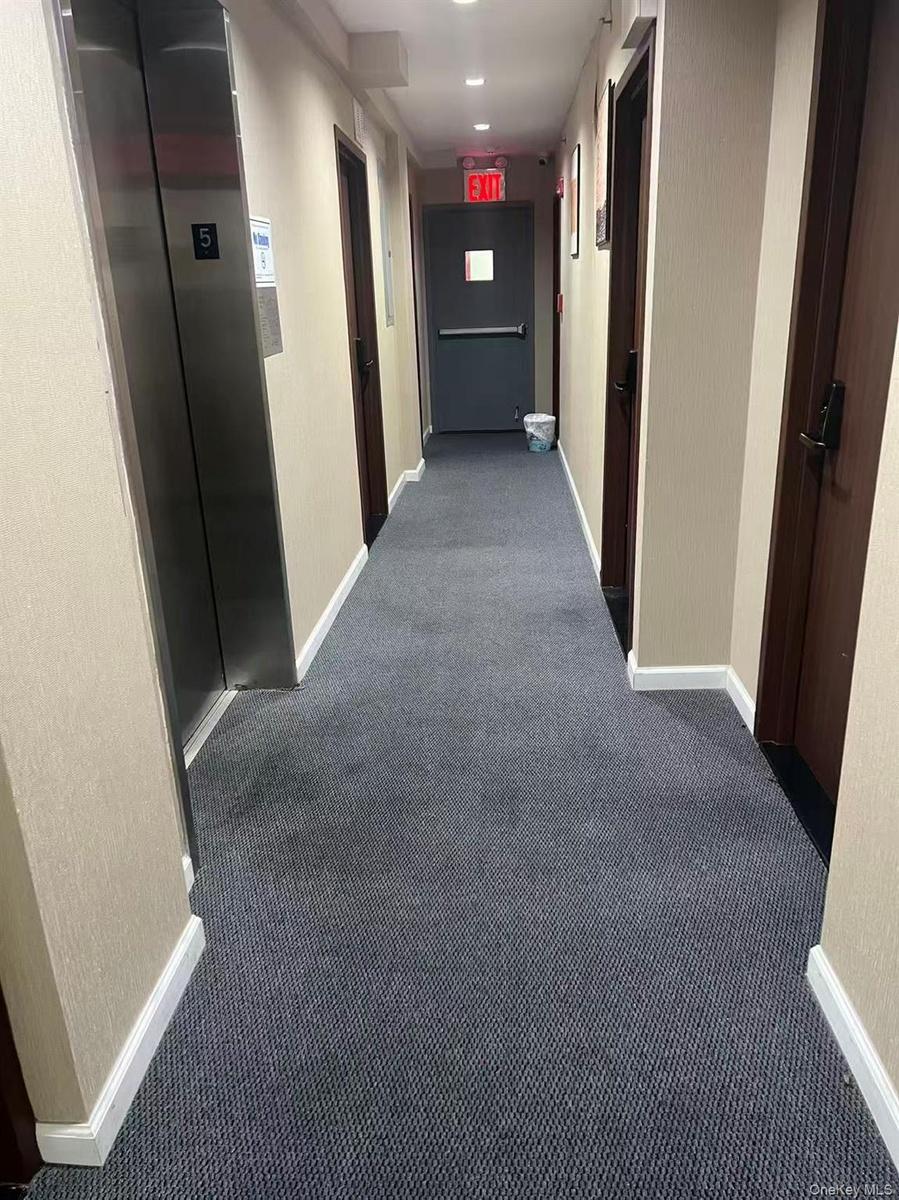 Hall featuring carpet and elevator