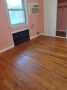 Unfurnished living room featuring hardwood / wood-style floors, radiator, and an AC wall unit