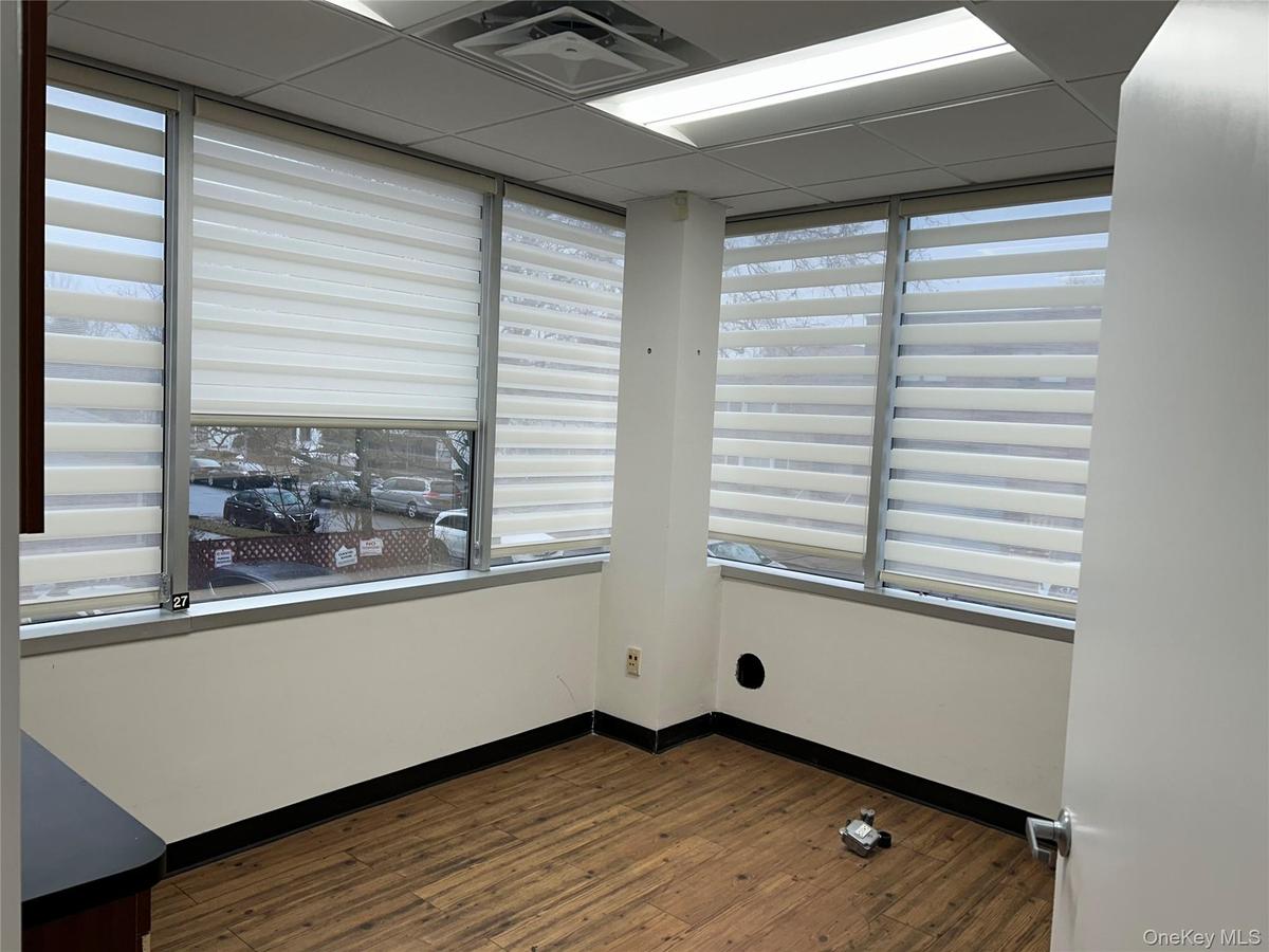 Spare room with hardwood / wood-style flooring, plenty of natural light, and a drop ceiling