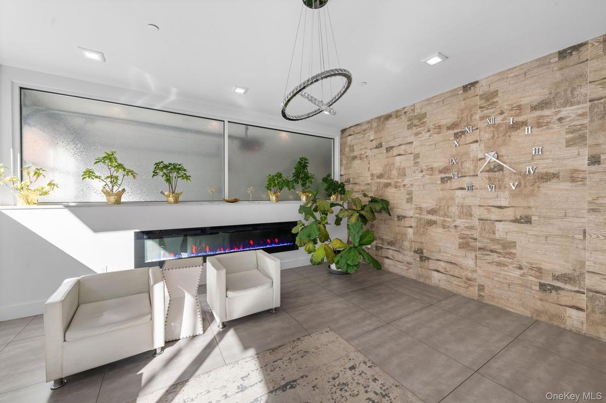 Community lobby featuring wooden walls