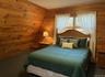 Carpeted bedroom with wooden walls