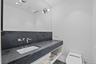 Bathroom with vanity, decorative backsplash, recessed lighting, tile patterned floors, and pet washing area