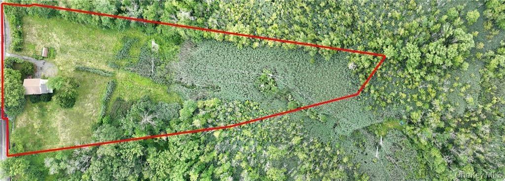 View of property location with property parcel outlined and a heavily wooded area