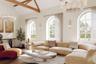 uxury open-plan living room with restored period ceiling height and contemporary interior specification