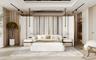 Master bedroom suite with Hermès cushions and bespoke joinery, Amali Island mansion