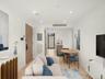 Living area featuring recessed lighting, electric panel, and light wood-style flooring