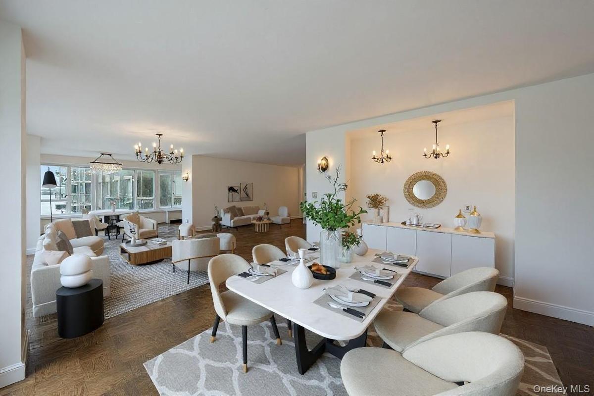 Dining area featuring a chandelier