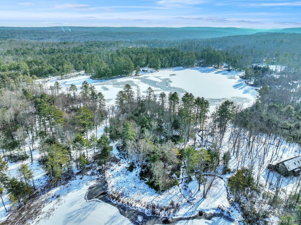 Snowy aerial view with a mountain view