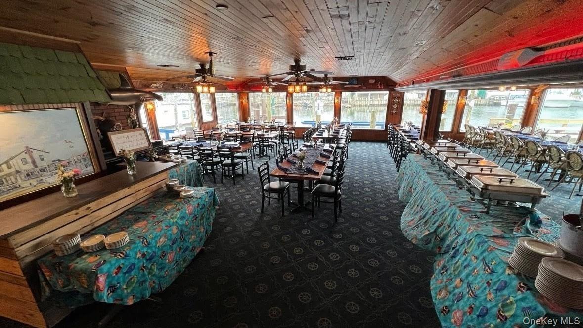Indoor dining with water view
