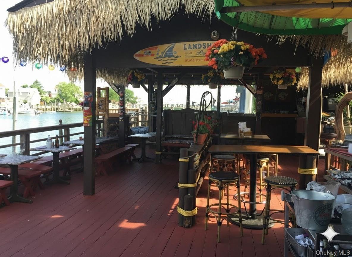 Dock featuring a bar and a deck with water view