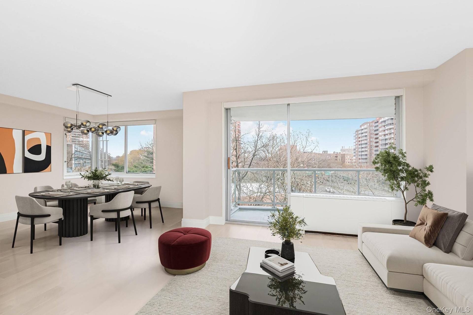 Virtually staged living/dining area