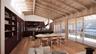 Dining room featuring light wood-style flooring and wood ceiling
