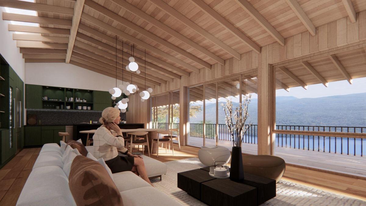 Living area featuring wood finished floors and wooden ceiling