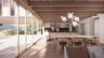 Sunroom / solarium featuring beamed ceiling, a mountain view, and a chandelier
