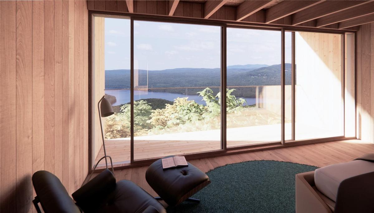 Entryway featuring wood walls, healthy amount of natural light, wood finished floors, and a water and mountain view