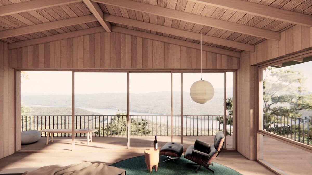 Sunroom featuring a mountain view