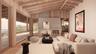 Living area featuring wooden ceiling, wooden walls, wood finished floors, and a large fireplace