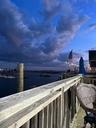 Balcony at dusk with a water view