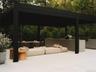 Outdoor kitchen w/ dining area and automatic screen drop downs.
