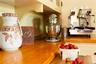 Kitchen view of glass insert cabinets