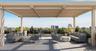View of patio with an outdoor living space, a city view, and a pergola