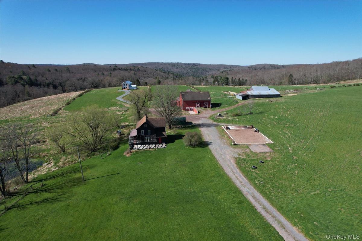 Aerial view of Farmhouse and Barns