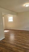 Empty room featuring visible vents, baseboards, and dark wood-style flooring