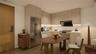 Kitchen featuring light brown cabinetry, modern cabinets, stainless steel built in fridge, ventilation hood, and light wood-type flooring