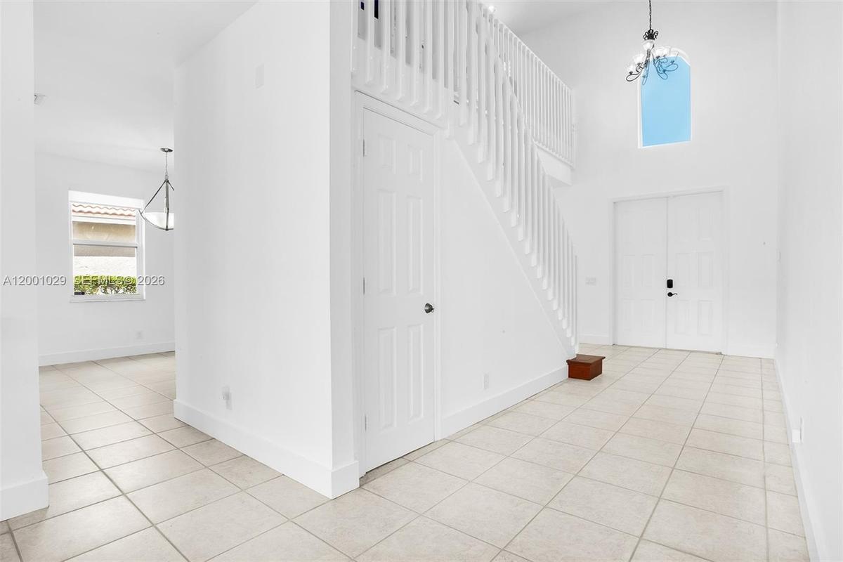 View to the entrance from family room.