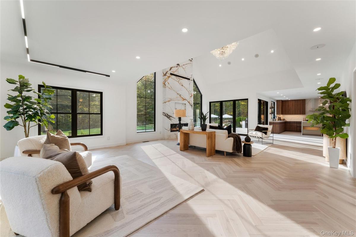 Living Room featuring recessed lighting and a high ceiling
