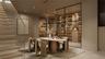 A statement wine room with integrated digital collection management blends architectural warmth with modern precision, creating an intimate setting fo