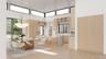 Soaring ceilings and clerestory windows bathe the kitchen in natural light, illuminating custom oak cabinetry and a sculptural marble island designed 